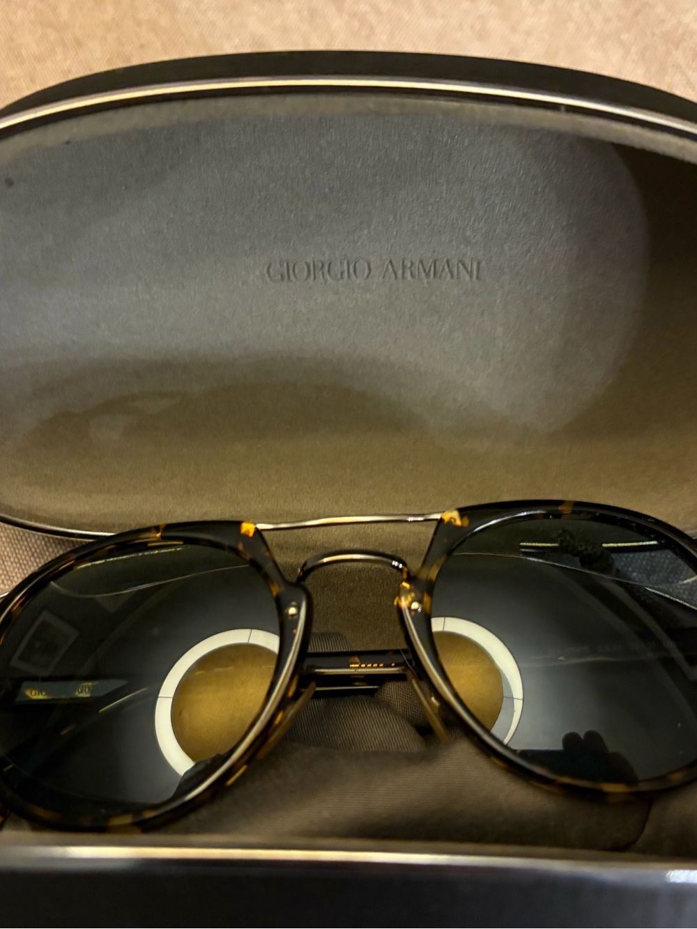 Giorgio Armani Tortoiseshell Round Sunglasses with Black Lenses - Picture 2 of 4